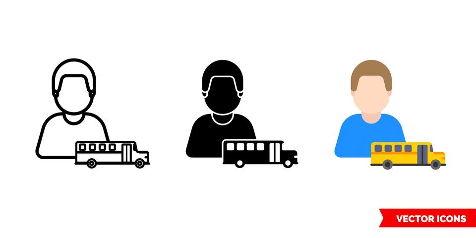 Bus driver icon of 3 types color, black and white, outline. Isolated vector s Stock Illustration