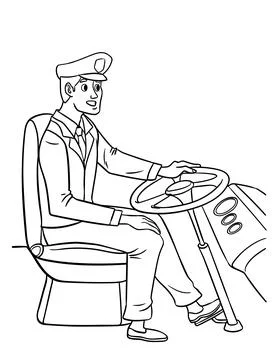 Bus Driver Isolated Coloring Page for Kids Stock Illustration
