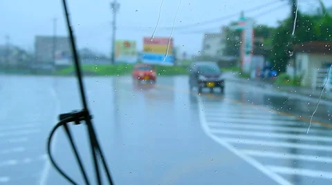 Bus driving in the rain. Stock Footage 41381305