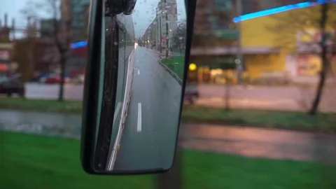 Bus driving at rainy day Stock Footage 85596392