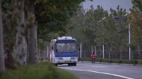 Bus driving on the road Stock Footage 252482163