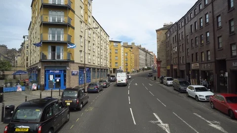 Bus Driving Through New Town and City Center of Edinburgh, Scotland Stock Footage 119138064