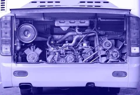 Bus engine blue toning Stock Photos