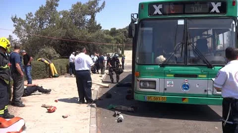 Bus explosion in Israel Stock Footage 12027100