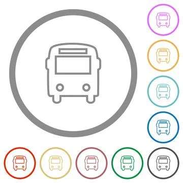 Bus front view outline flat icons with outlines Stock Illustration