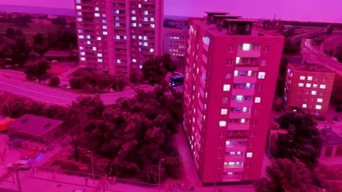 The bus goes along the route - a model of the city and the railway Stock-Footage 197682646