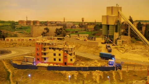 The bus goes along the route - a model of the city and the railway Stock-Footage 197683335