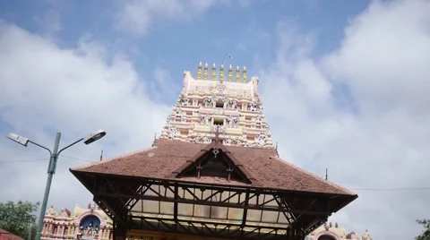 Bus going by hindu monastery Stock Footage 60731339