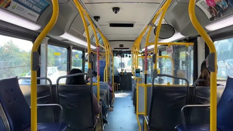 The bus is half empty, some people are v... | Stock Video | Pond5