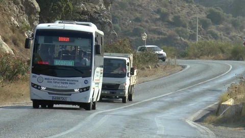 Bus On A Hillside Road Stock Footage 101544162