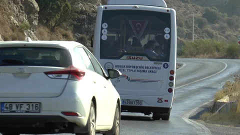 Bus On A Hillside Road Stock Footage 104983166