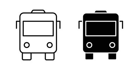 Bus icon collection in black, Line icons, flat symbols Stock Illustration