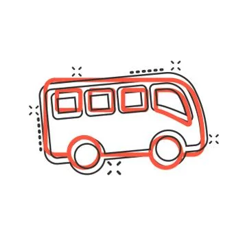 Bus icon in comic style. Coach cartoon vector illustration on white isolated  Stockillustratie