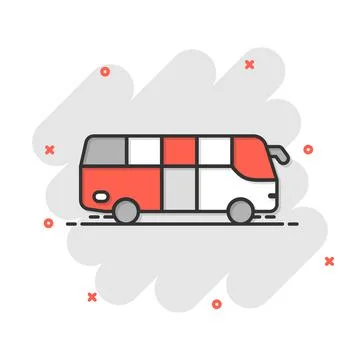 Bus icon in comic style. Coach cartoon vector illustration on white isolated  Stockillustratie