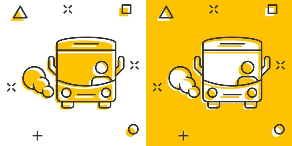 Bus icon in comic style. Coach cartoon vector illustration on white isolated  Illustrazione stock