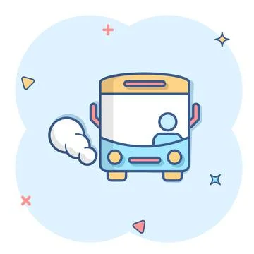Bus icon in comic style. Coach cartoon vector illustration on white isolated  Stock Illustration