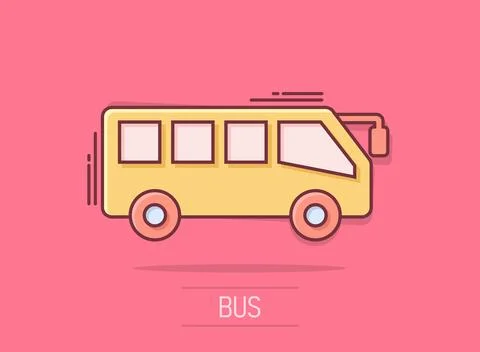 Bus icon in comic style. Coach cartoon vector illustration on isolated back.. Stockillustratie