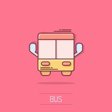 Bus icon in comic style. Coach cartoon vector illustration on isolated back.. Stockillustratie