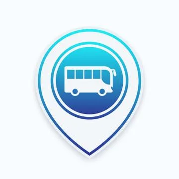 Bus icon on map pointer, side view, vector illustration Stock Illustration