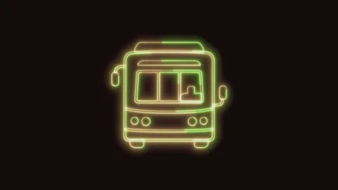 Bus Icon Neon Seamless Loop 4K (Black Background) Stock Footage 310357368