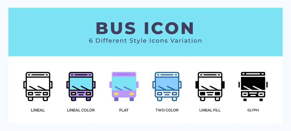 Bus icon set with different styles. Design elements for logo. Vector illust.. Stock Illustration