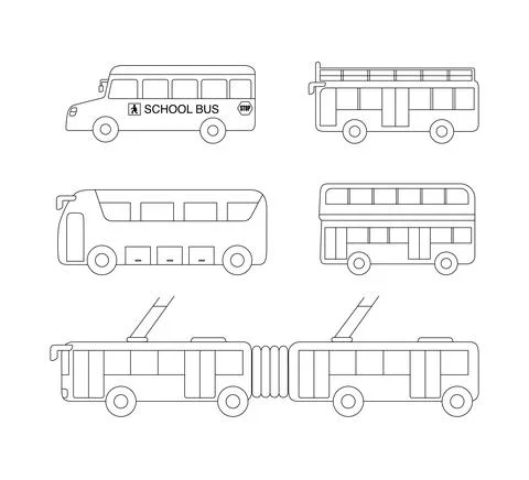 Bus icon set, outline vector illustration Illustrazione stock