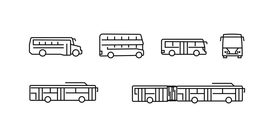 Bus icon set. Transport symbol in linear style. Vector illustration Stock Illustration