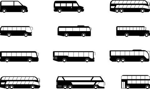 Bus icons set. Vector illustration of tourist bus icon. Travel bus logo design Stock Illustration