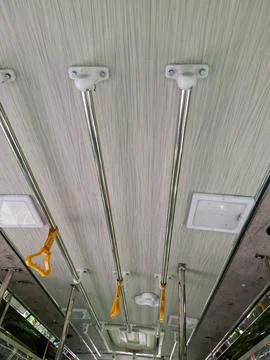 Bus Interior Ceiling with Handrails and Grab Handles 스톡 사진