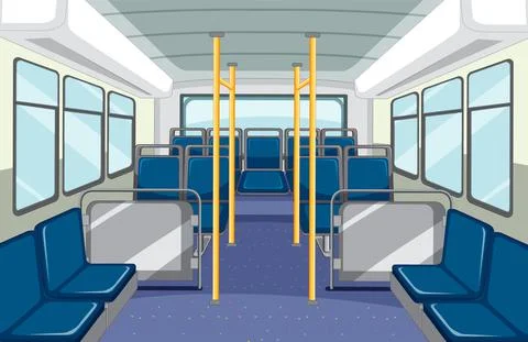 Bus interior with empty blue seats Stock Illustration