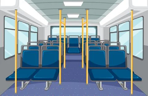 Bus interior with empty blue seats Stock Illustration