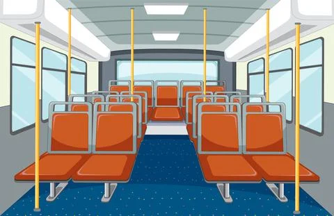 Bus interior with empty orange seats Stock Illustration