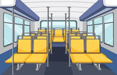 Bus interior with empty yellow seats Illustrazione stock
