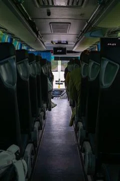 Bus interior viewed from the rear Stock Photos