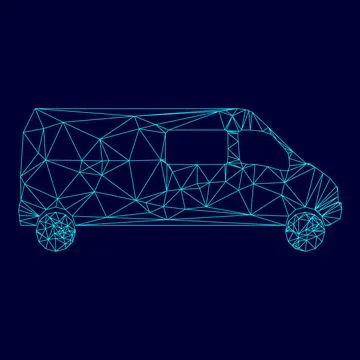 Bus low poly triangulation triangulated polygonal electric cyan blue vibrant  Stock Illustration