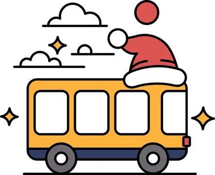 A bus with a man wearing a Santa hat on top of it Stock Illustration