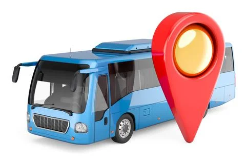Bus with map pointer, 3D rendering Stock Illustration