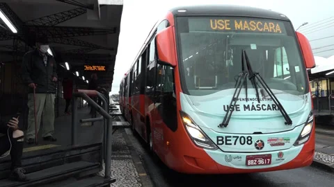 Bus with mask in Curitiba Stock Footage
