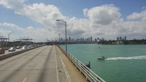 Bus on Miami Bridge Stock Footage 74855971