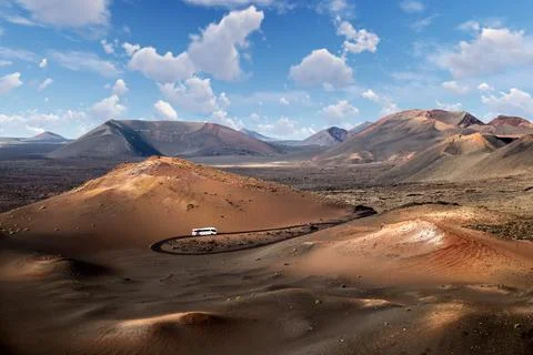 Bus in the middle of the desert Stock Photos