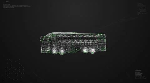 Bus Model UI Animation. HUD Truck Scanning. Stock Illustration