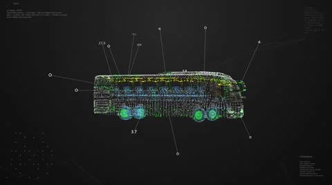 Bus Model UI Animation. HUD Truck Scanning. Stock Illustration