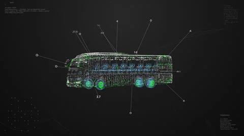 Bus Model UI Animation. HUD Truck Scanning. Stock Illustration