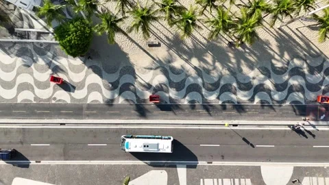 Bus Moving Through Leme Streets in Rio de Janeiro, Vertical Aerial Video stock 328023393