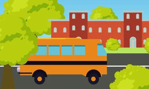 Bus near school background Stock Illustration