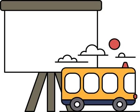 A bus is parked in front of a large white board Stock Illustration