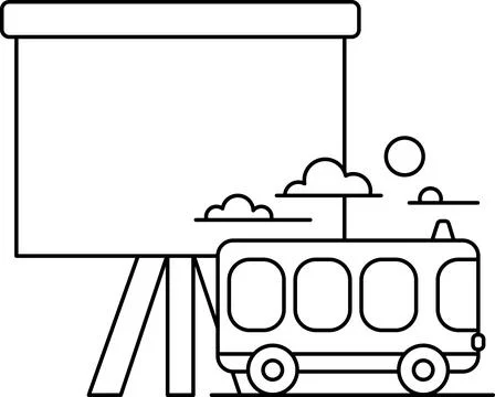 A bus is parked in front of a large white board Stock Illustration