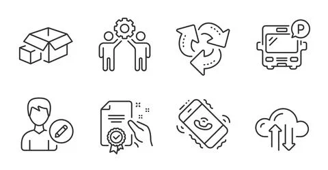 Bus parking, Cloud sync and Certificate icons set. Call center, Employees Illustration