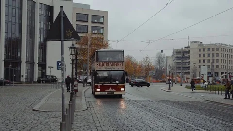 The bus passes down the street Stock Footage