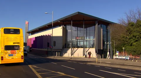Bus Passes Modern Train Station Stock Footage 61642076